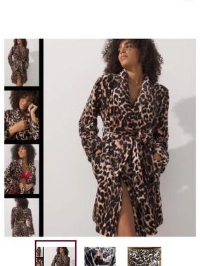 Soma Leopard-Print Plush Wrap Robe in Black & Cream